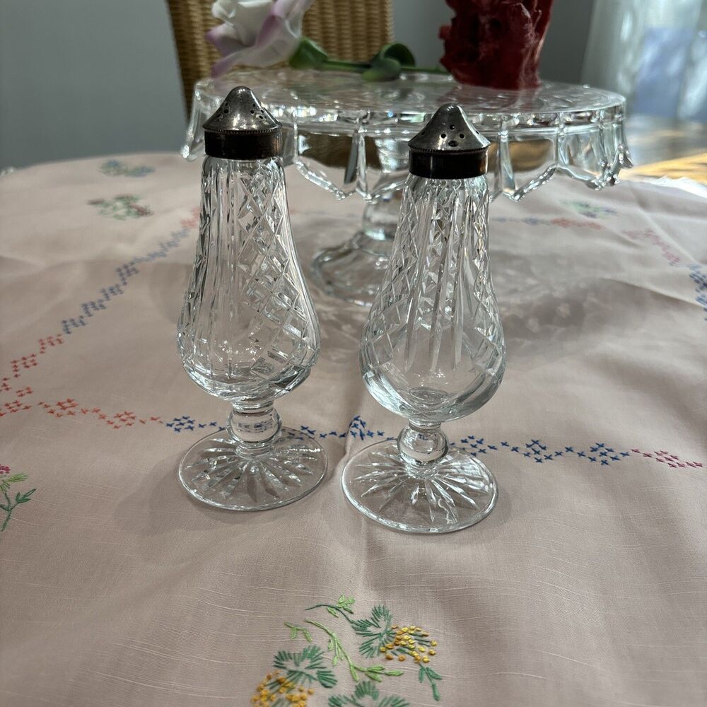 Vtg WATERFORD CRYSTAL  Tall Footed 6.25"  Salt & Pepper  Set IRELAND